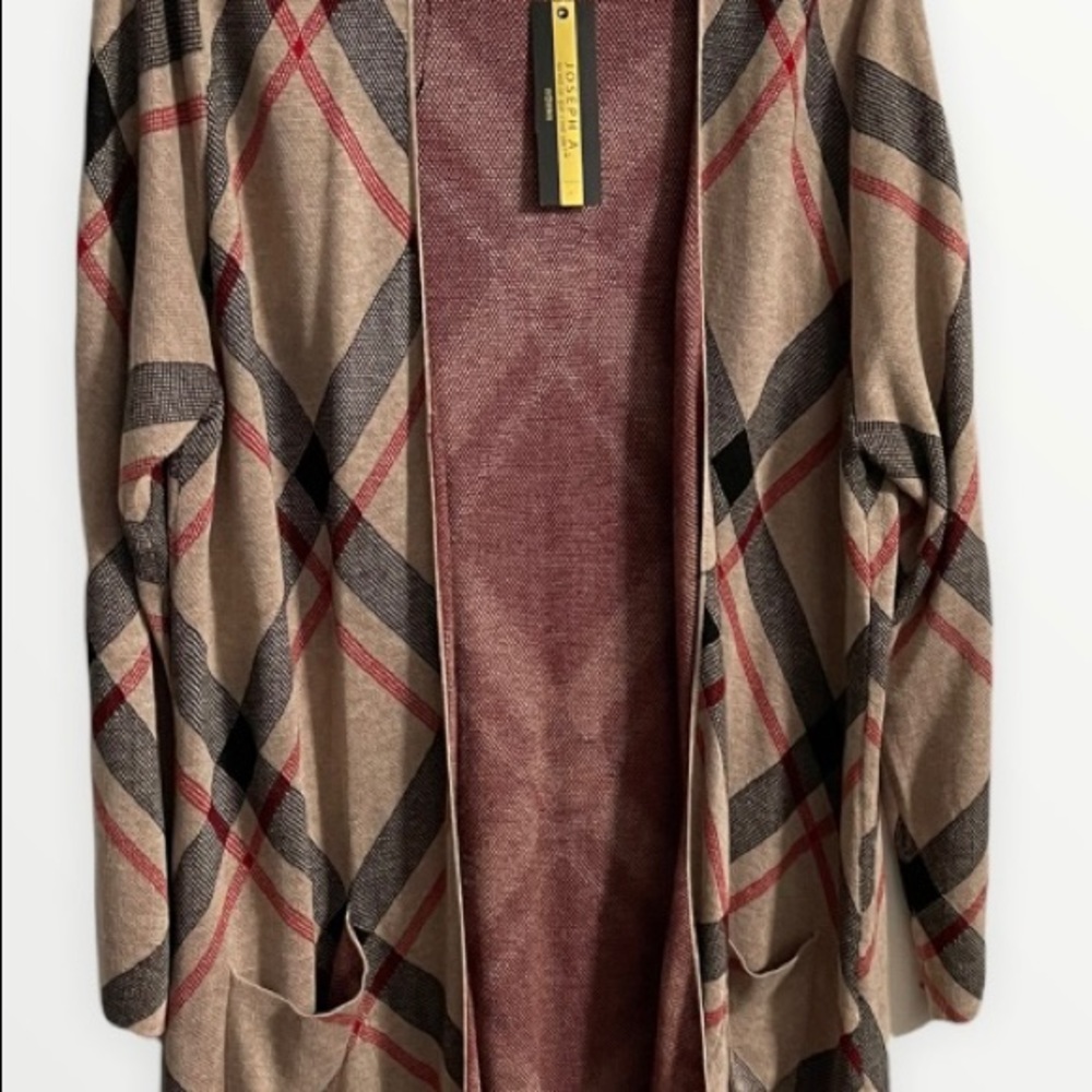 Joseph A Lightweight Cardigan SZ 1X Color Plaid Cappuccino Rn# 125019 NWT